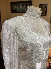 VTG 80s JESSICA MCCLINTOCK White Lace Victorian Wedding Dress High Neck 36x30x38