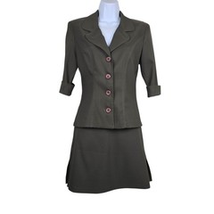 La Belle Olive Green 3/4 Sleeve Blazer Mini Skirt Suit Set Size 3