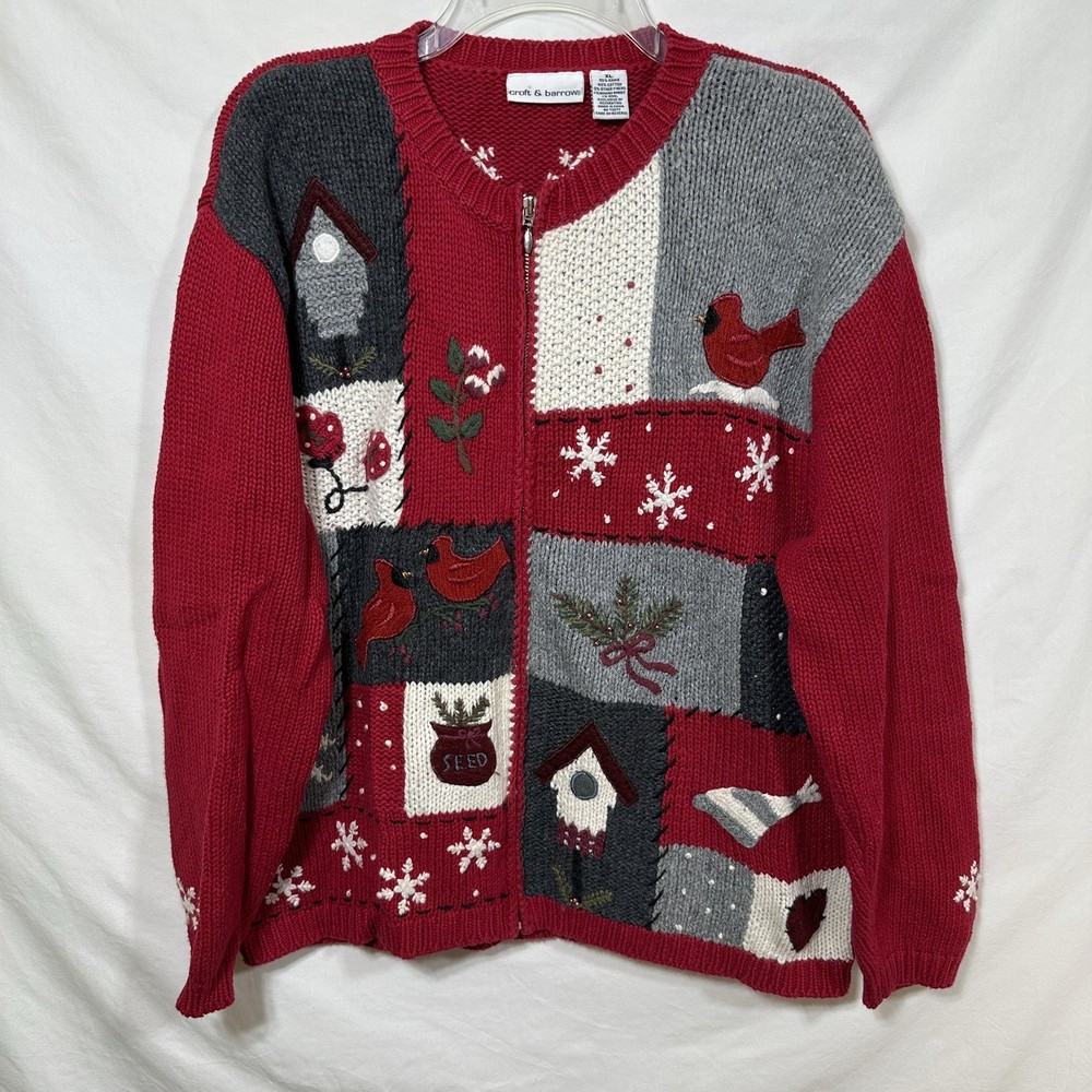 Croft & Barrow Women’s XL Christmas Cardinals Ugly Sweater Retro Winter Xmas