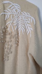 Vtg 1960’s Bonwit Teller Ivory Orlon/Acrylic Sweater Pearl Buttons , Beaded
