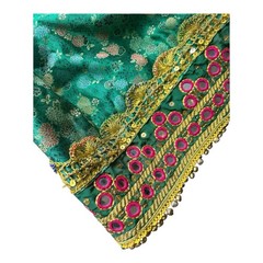 Vintage Afghan Kuchi Tribal Dress Green Brocade Mirror Work Shisha Embroidery