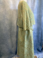 VTG 60s Brocade Wiggle Dress Jacket Belt Set Mint Gold Cocktail ILGWU USA S M