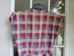 1940s Cotton Red, White And Blue Plaid Dress
