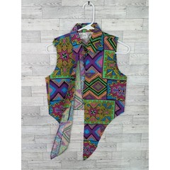 Vintage 80s 90s Miss Kitty Southwestern Aztec Print Tie Up Vest Top Western Sz M