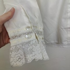 Vintage 70s H Bar C Womens Top 34 Small White Lace Ruffle Western Cowgirl