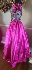 Vintage 1980s Custom Made Desined Barbie Prom Dress Eyelash Lame And Pink Skirt