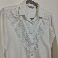 Vintage 70s H Bar C Womens Top 34 Small White Lace Ruffle Western Cowgirl