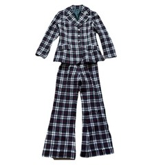 Vintage 1970s Women’s Handmade Plaid Suit Set Pants & Blazer Flare Bell Small