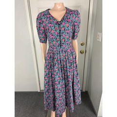 Vintage Laura Ashley Women’s Dress UK 12 US 10 Cotton Floral Button Zip J18