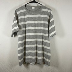 Vintage Favorites Striped T-Shirt Grey White Crewneck Short Sleeve Made in USA L