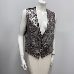 Vintage Cedars Leather Vest Metallic Silver and Brown Size Medium M