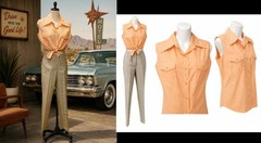 VTG RETRO 50s 60s Cotton PEACH Blouse NEW OLD STOCK NOS 34 B BOHO BEACH BUTTON