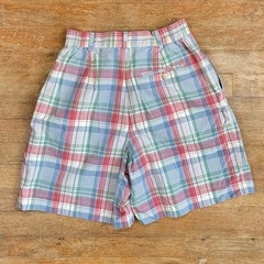 Vintage High Waist Colorful Plaid Short Size XS 25-26″ Waist 90s Talbots Cotton