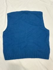 Vintage Hand Knitted V-Neck Sweater Vest Blue Sleeveless Pullover Cozy