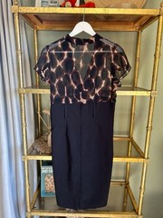 Y2K Vintage Dress Leopard Print Wiggle Office Siren Business Casual Large