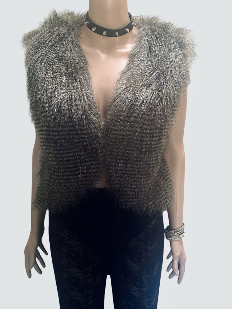Vintage Y2K Vest Wish Faux Fur Shaggy Crimp Textured Punk Goth Boho Edgy Brown S