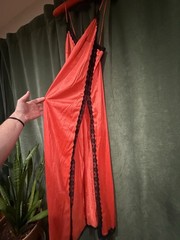 Vintage MCM 70’s Red-orange and Black Full Length Slip Lingerie