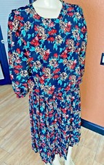 VTG SHELLY MICHAELS Pleated Dress Small Floral BLACK SZ 15/16 RARE x7