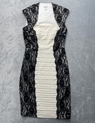 VTG Cache Ivory Black Lace Trim Pleated Professional Evening Dress Women 2
