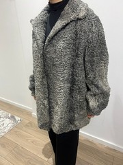 Silver Astrakhan Fur Jacket Karakul Lamb Vintage Winter Coat Size L/XL rare find