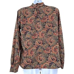 Jessica Lynn Pleated Paisley Blouse Mock Neck Long Sleeves Size 8 Vintage 1980s