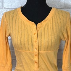 Vtg Arizona Womens Y2K Half Sleeve Babydoll Henley Top Large Gold Bella Swan