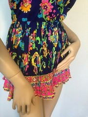 Vintage Bathing Suit Sand castle 50’s 60’s Pinup Swimsuit Romper Crystal Pleats
