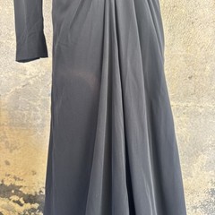 Vintage 1940s Black Crepe Gown Long Sleeve Maxi Gathered Center Hollywood 1930s