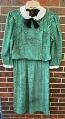 Vintage Liz Petites Inc Babydoll Green Dress Peter-pan Collar Bow Pollyanna 10