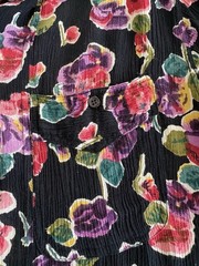 Vintage Rayon Two Piece Set Skirt 22W Jacket 20W Floral Black 90s Silvercord