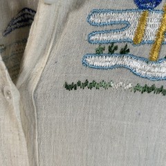 VTG 1970s Scenic Floral Embroidered White Gauze Cotton Button Up Womens Sz M