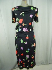 LEONARD PARIS Vtg 70s Black Green Lilac Floral Top & Skirt-Bust 34/Waist 26/XS