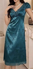NEW XL Emerald Green Floral Jacquard Satin w Contrast Lace Long Maxi Nightgown