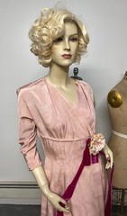 Vintage 1940s Marshall Fields Pink Rayon Faille Dressing Gown Dress Bust 36-38