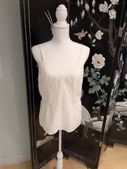 Vintage 70s/80s Women’s S/M Peasant Cami Tank Top Peplum Seam White Ivory
