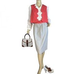 VINTAGE CIRCA 1970’S TONI TODD RED & GRAY DRESS & VEST SET SZ L
