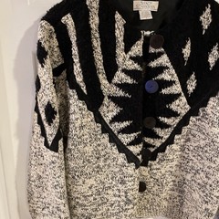 Vintage Cardigan Sandy Starkman Black Gray 70’s – 90’s Wearable Art Patchwork