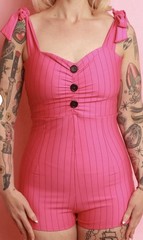 1950s Inspired Hot Pink & Black Pinstripe Romper Swimsuit – 3XL