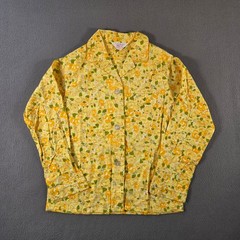 Vintage Morval Jacket Womens Small Yellow Floral Hippy Chamois Cotton 60s 70s