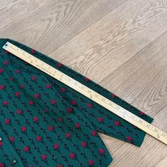 Strickmeister Austria Vintage Wool Cardigan Green Red Floral Rose Button Front