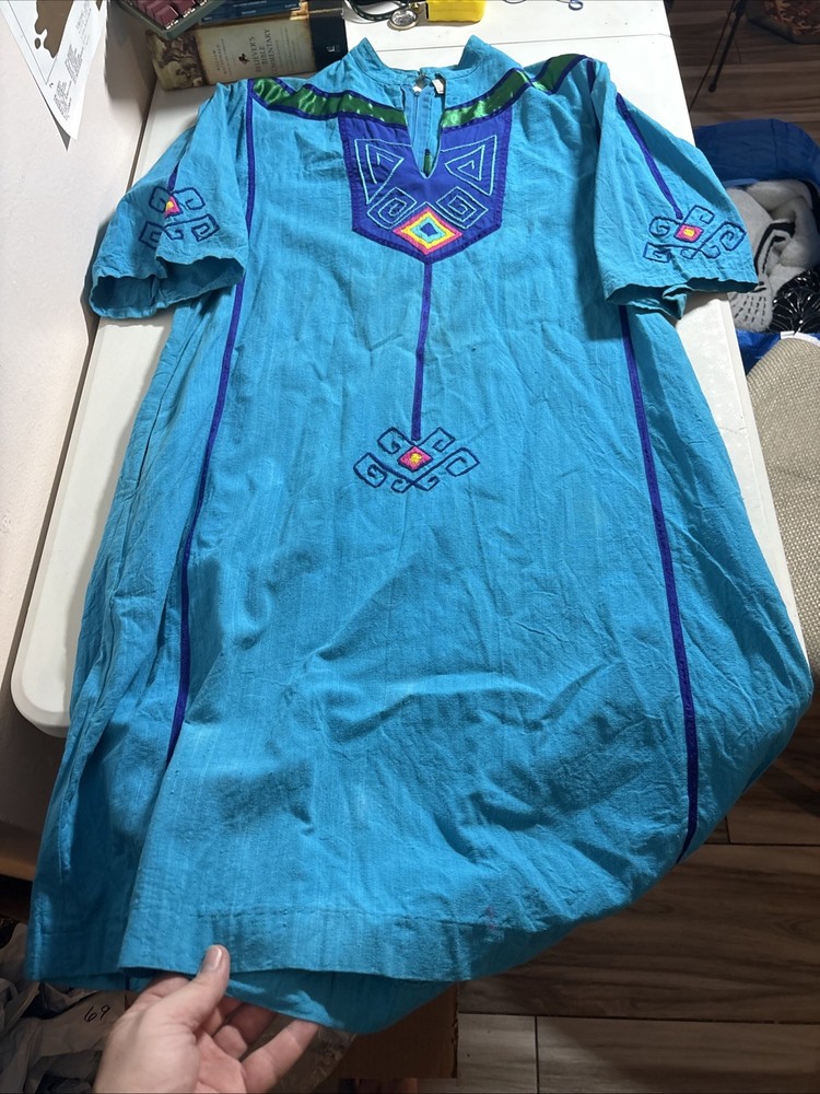 Vintage Irene Pulos Dress Mexican Spanish Kaftan Style Tiki Beautiful Large