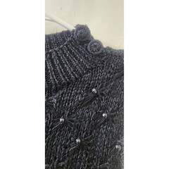 Lillie Rubin Vintage Hand Knit Beaded Angora Wool Sweater Black White Small