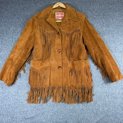 Ms Pioneer Leather Jacket Womens 10 Brown Suede Fringe Western Albuquerque Vtg