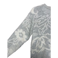 Vintage Carriage Court Women Medium Gray Floral Metallic Knit Sweater H-6911 USA