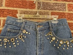 VTG 80s Glam Rock Jewels Pearl Stud Street Wear Denim Jean Shorts Cut Offs