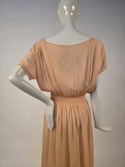 GLAMOUR 1930’S PEACH FLORAL SILK CHIFFON SLIP DRESS W HEAVILY RUCHED TOP