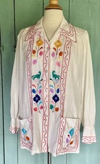 MINT 50s Cristina’s Boutique Mexican Tourist Shirt Hand Chain-Stitch Embroidery