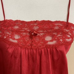 Vintage Red Nightgown Glossy Satin Sz M Long Lacey Spaghetti Straps 100% Nylon