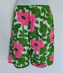 Vtg Made in Hawaii Hawaiian Bright Green Pink Flowers 2pc Set Playsuit 70s L/XL