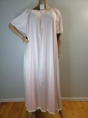 Vintage Miss Elaine 100% Antron Nylon Pink Nightgown White Lace Detail Size Smal